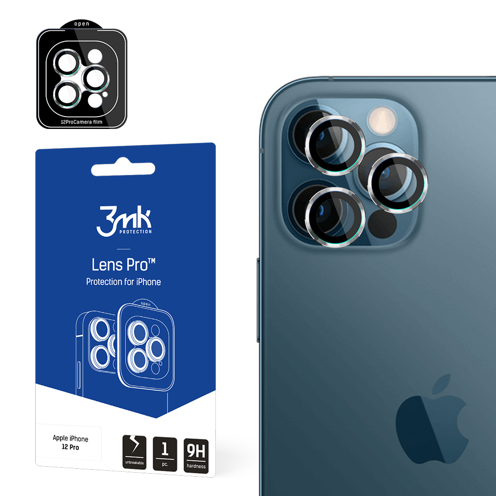 3MK objektiivi kaitse Pro iPhone 12 Pro kaamera objektiivi kaitse koos kinnitusraamiga 1 tk.