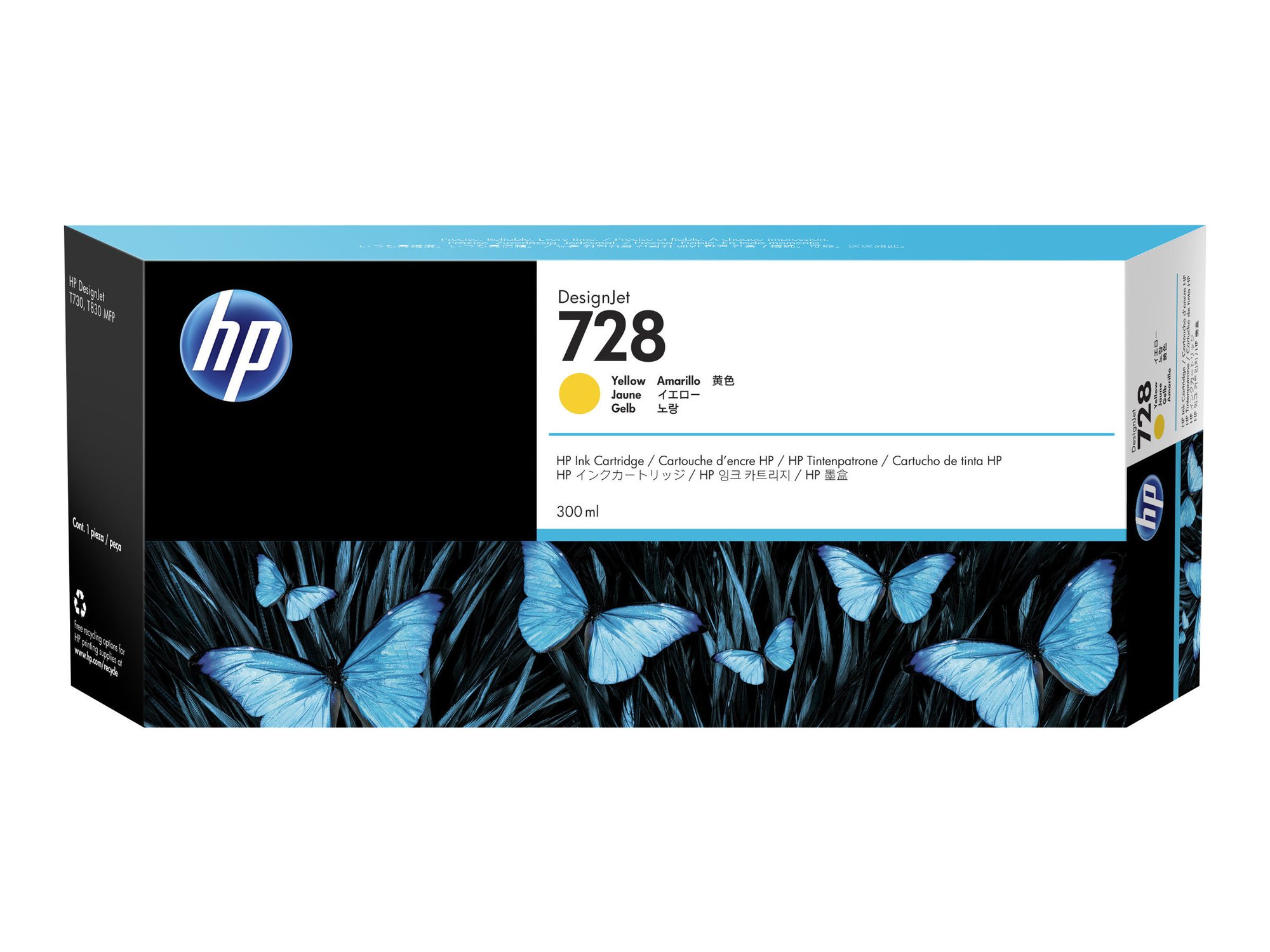 HP 728 DesignJet originaaltindikassett (F9K15A), kollane, 300 ml