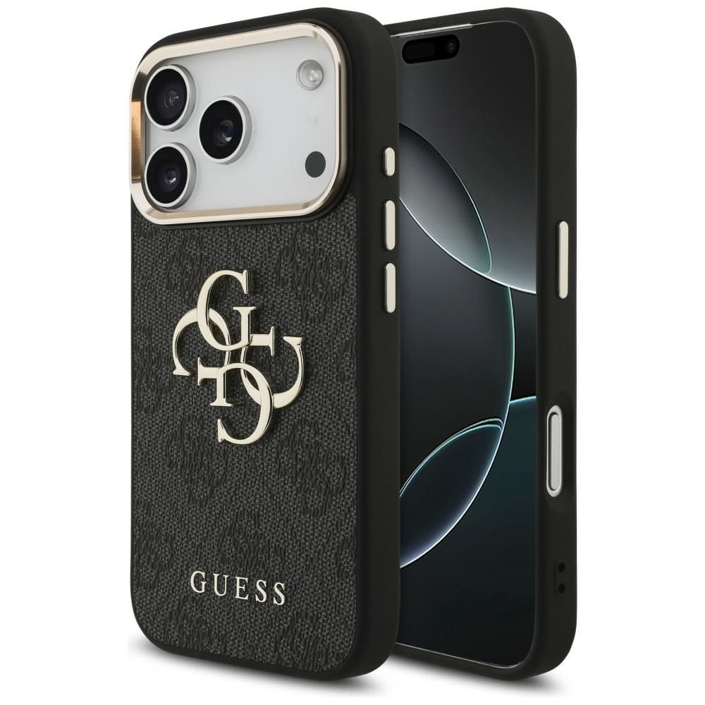 Guess PU Leather 4G Metal Logo Gold Frame ümbris Apple iPhone 18 Pro telefonile, must