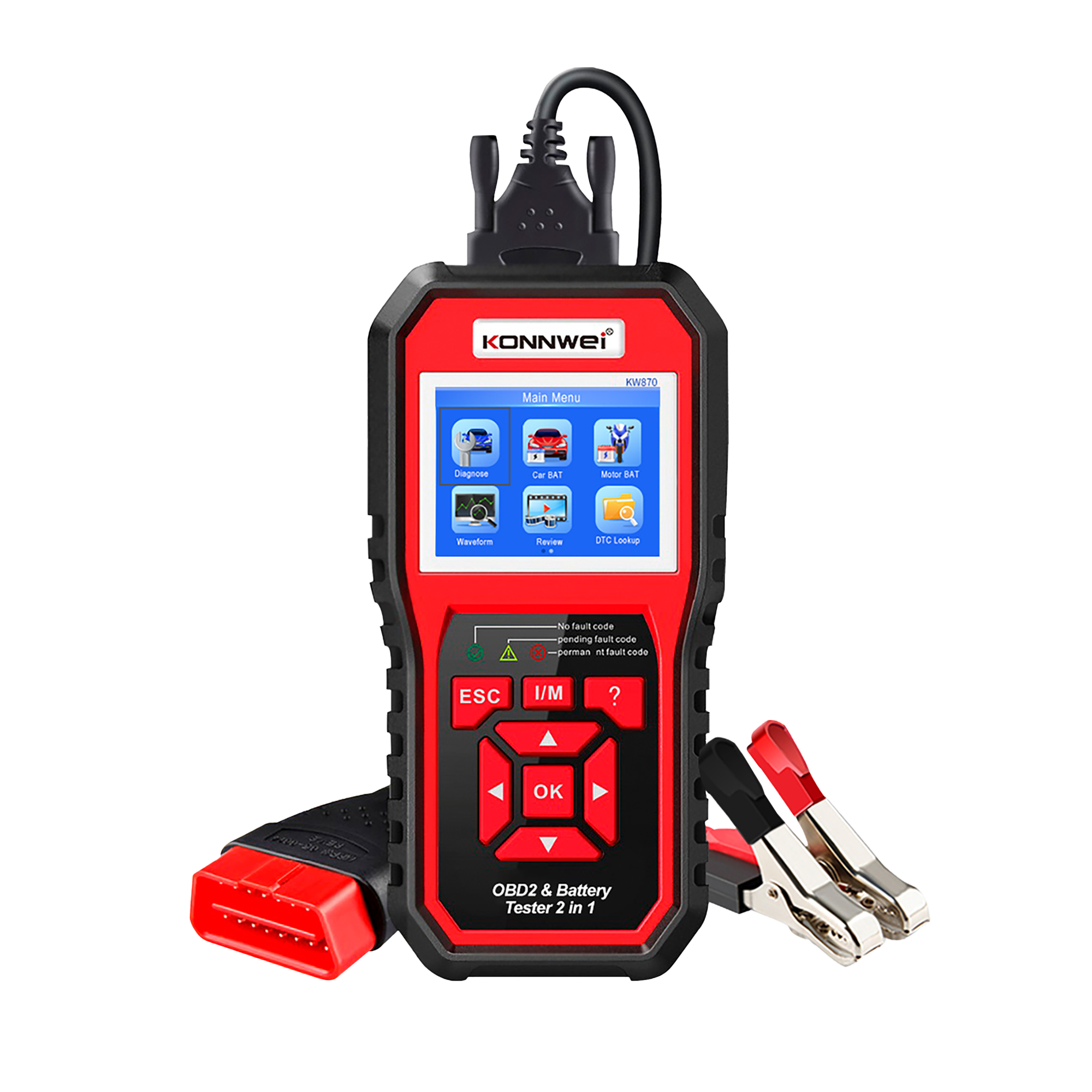 Konnwei KW870 OBD2 diagnostikaskanner ja akutester