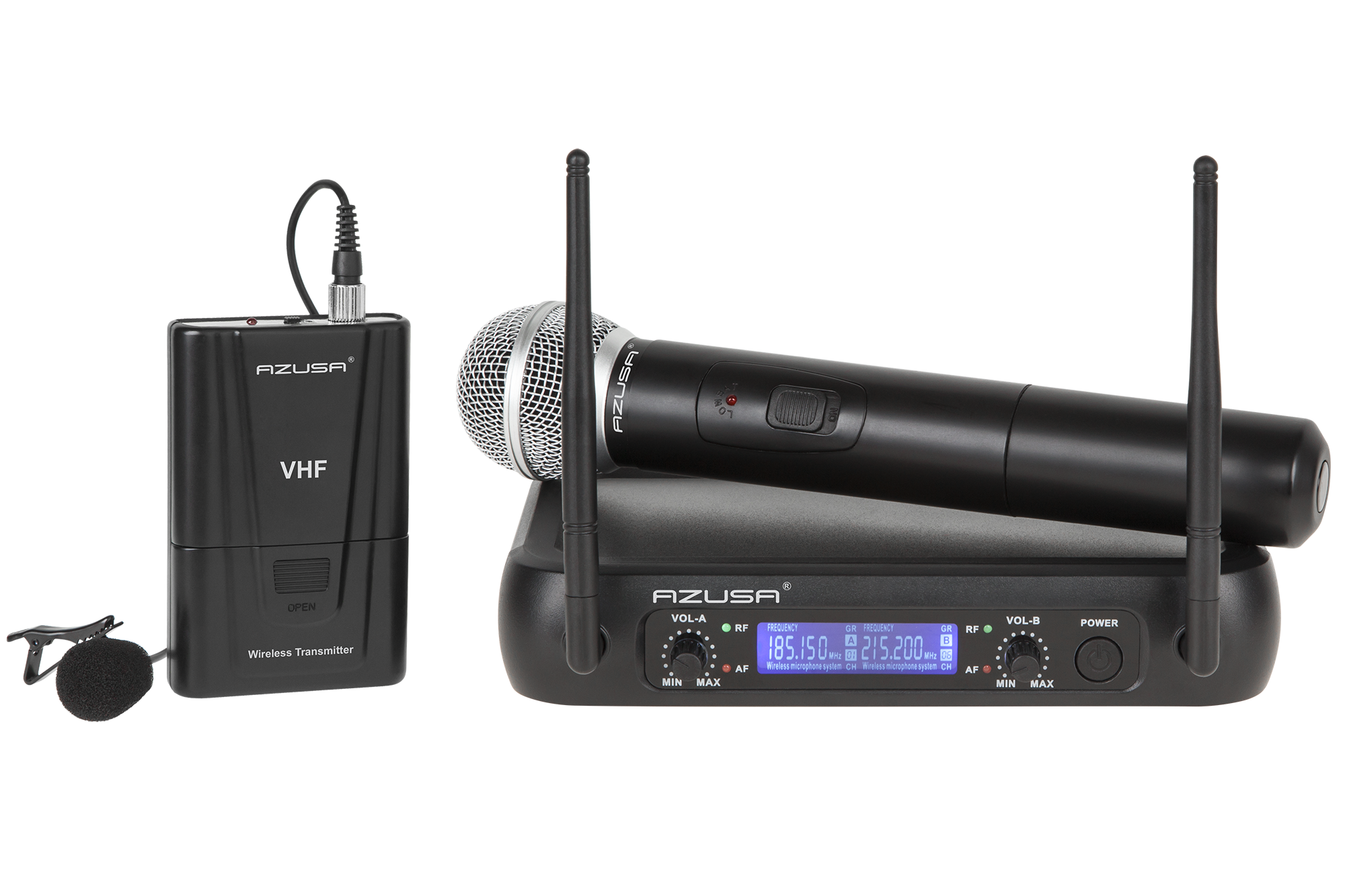 WR-358LD 2-kanaliline VHF juhtmevaba mikrofonikomplekt, käsi- ja klambermikrofon