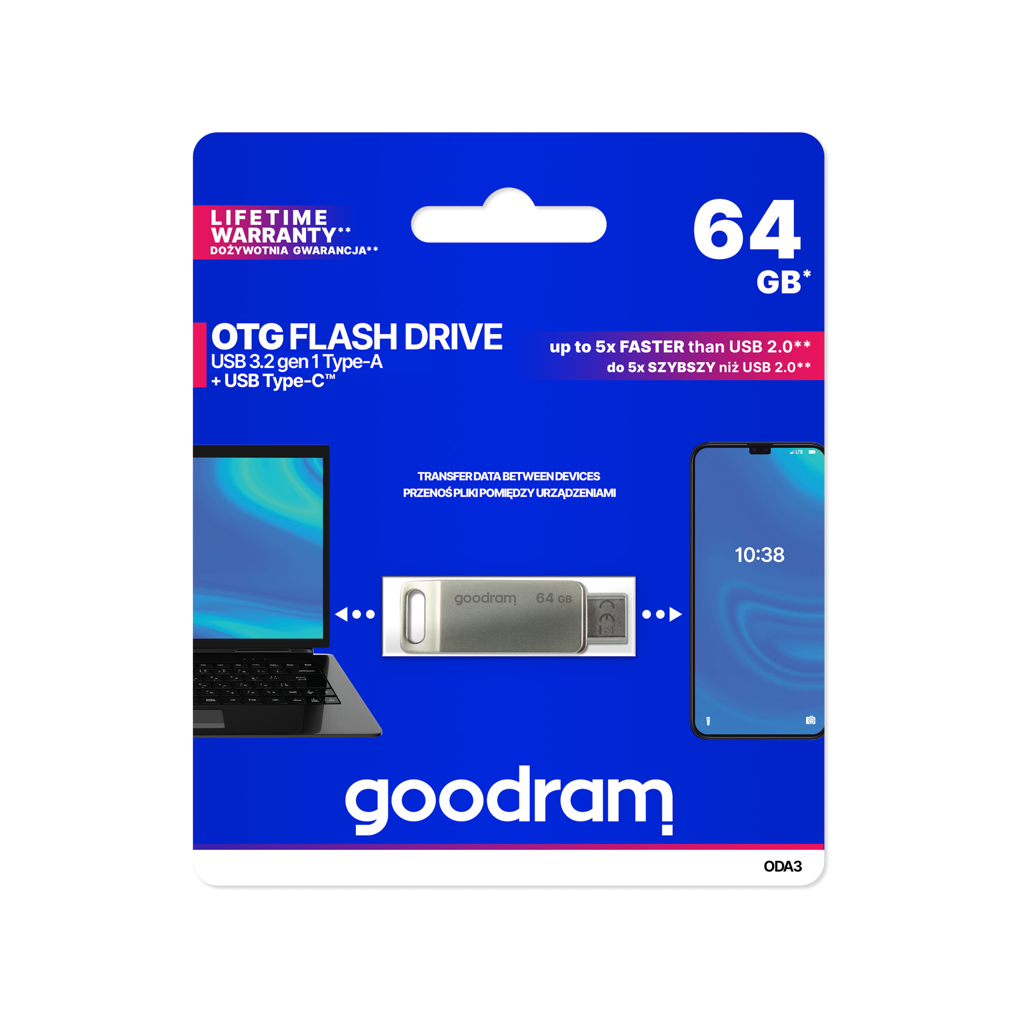 Goodram USB ja USB-C mälupulk, 64 GB, hõbedane