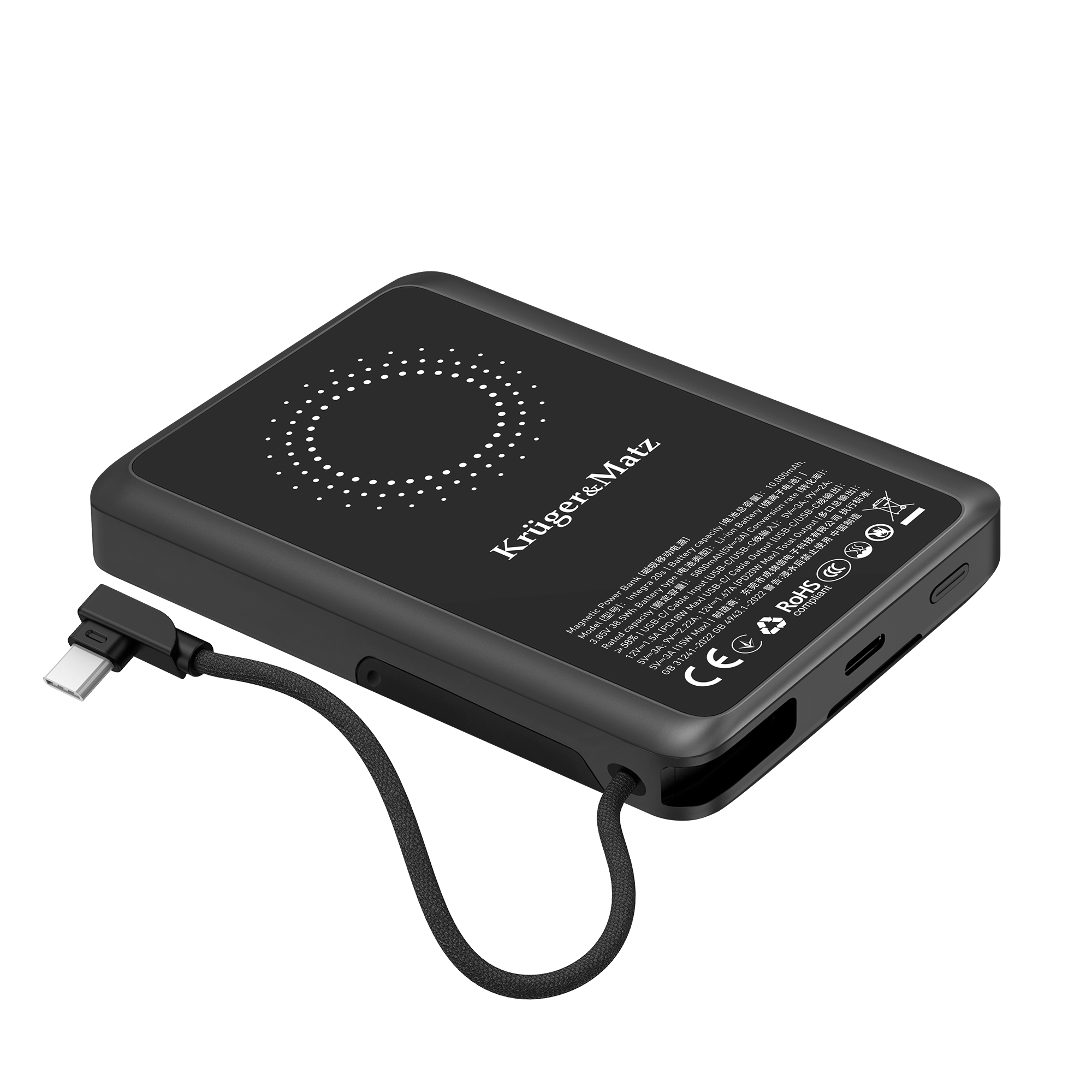 Kruger&Matz akupank, 10000 mAh, Li-Polymer, QC ja PD, CCC-sertifikaat Aasia riikidele