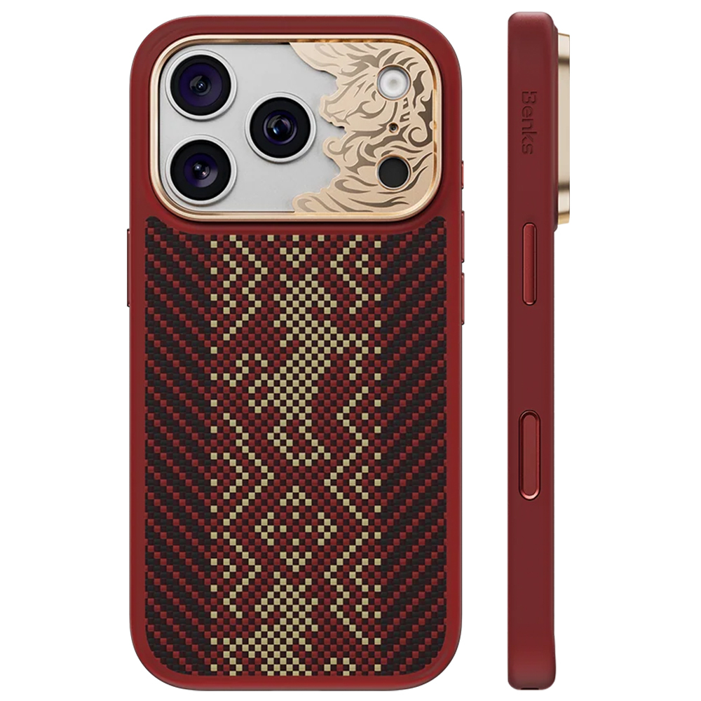 Punane Benks Magnetic Armor Pro Knight kevlari ja metallraamiga ümbris (C.K.FL.AP.GD.BA72) mudelitele iPhone 18 Pro / iPhone 17 Pro Camera Controli nupuga