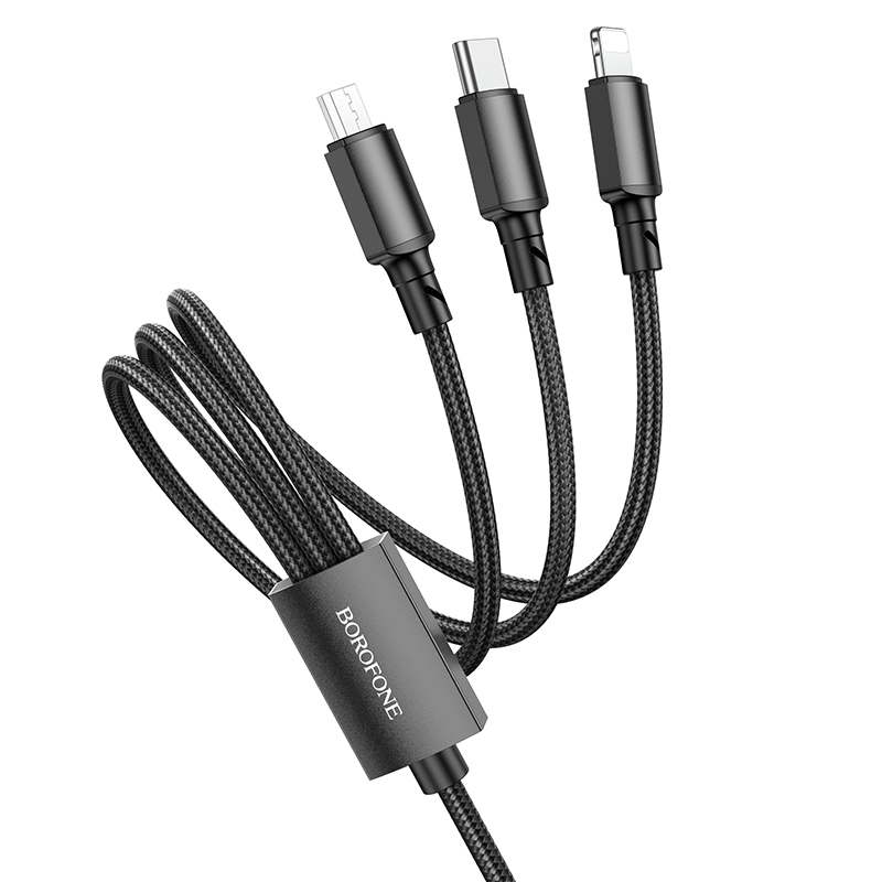 Must Borofone BX72 3-in-1 USB–USB-C / Micro-USB / Lightning kaabel, 2 A, 1 m