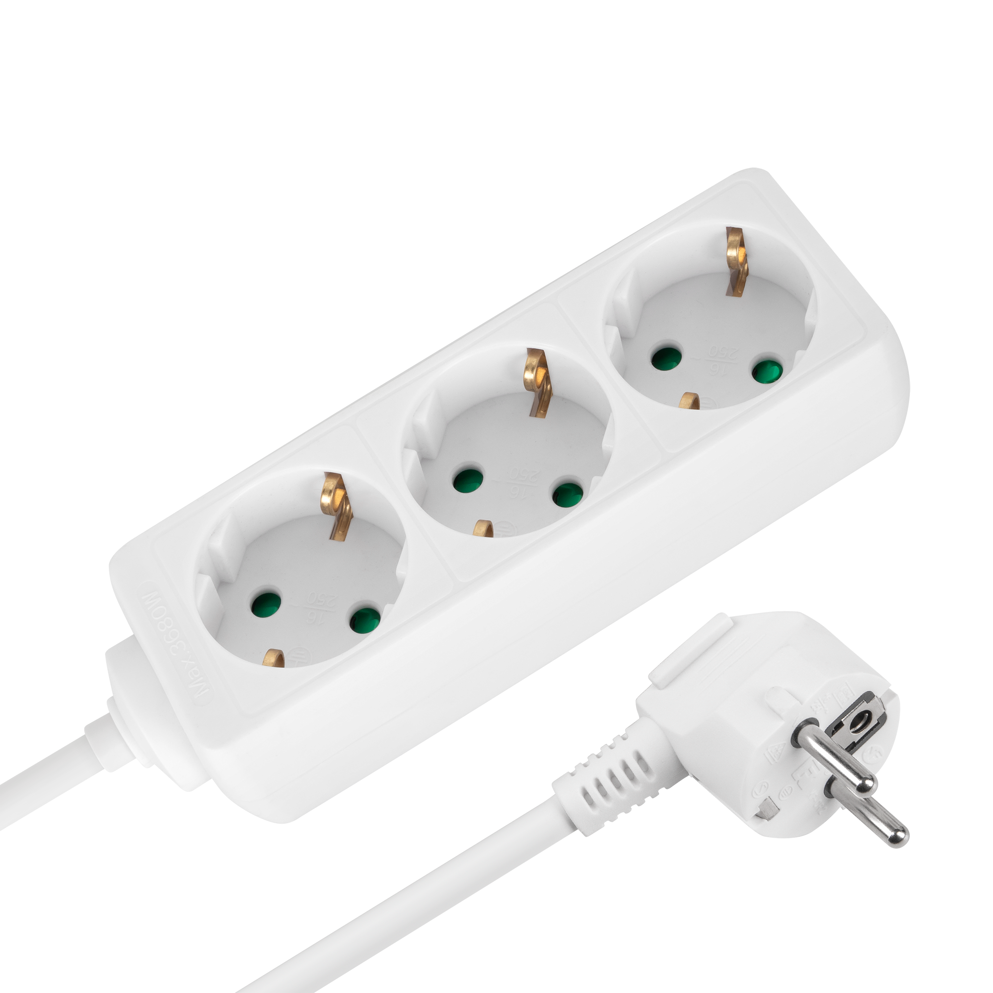 REBEL Saksa tüüpi 3 pesaga lülitita pikendusjuhe, 1,5 m, 3 x 1,0 mm, valge