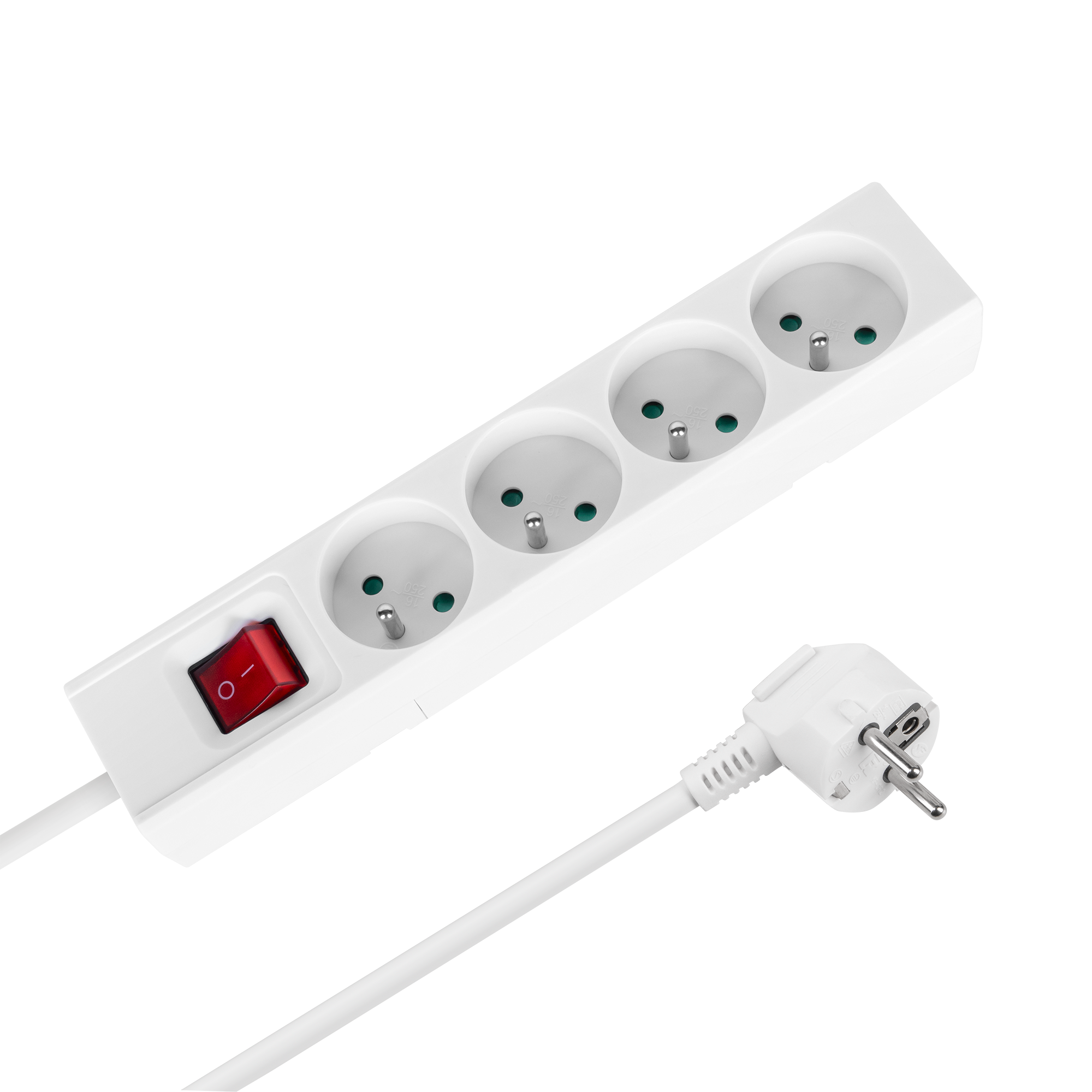 Rebel Prantsuse tüüpi pikendusjuhe, 4 pesa, 2 m, lülitiga, 3 x 1,5 mm, valge