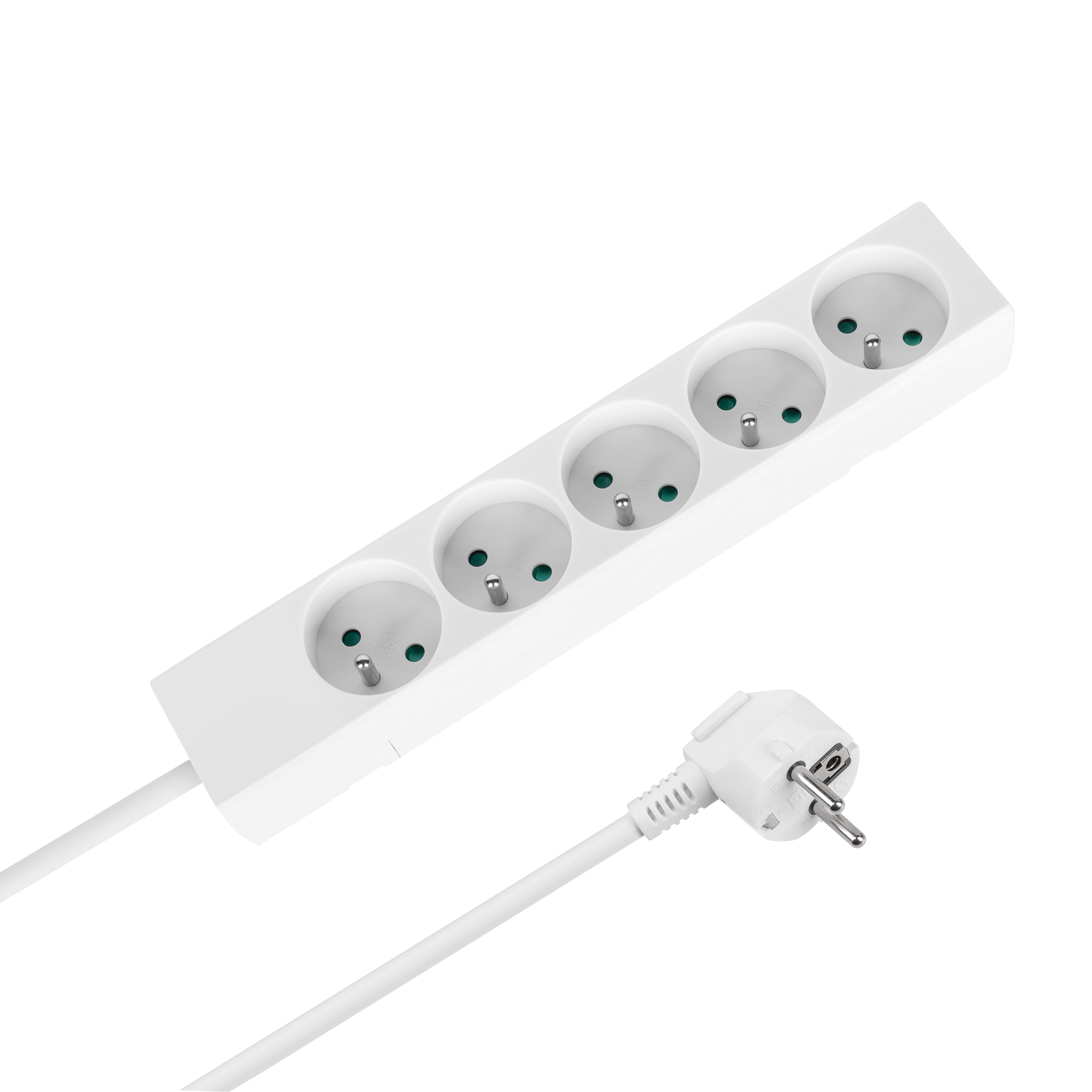 Rebel Prantsuse tüüpi pikendusjuhe, 5 pesa, 2 m, lülitita, 3 x 1,5 mm, valge
