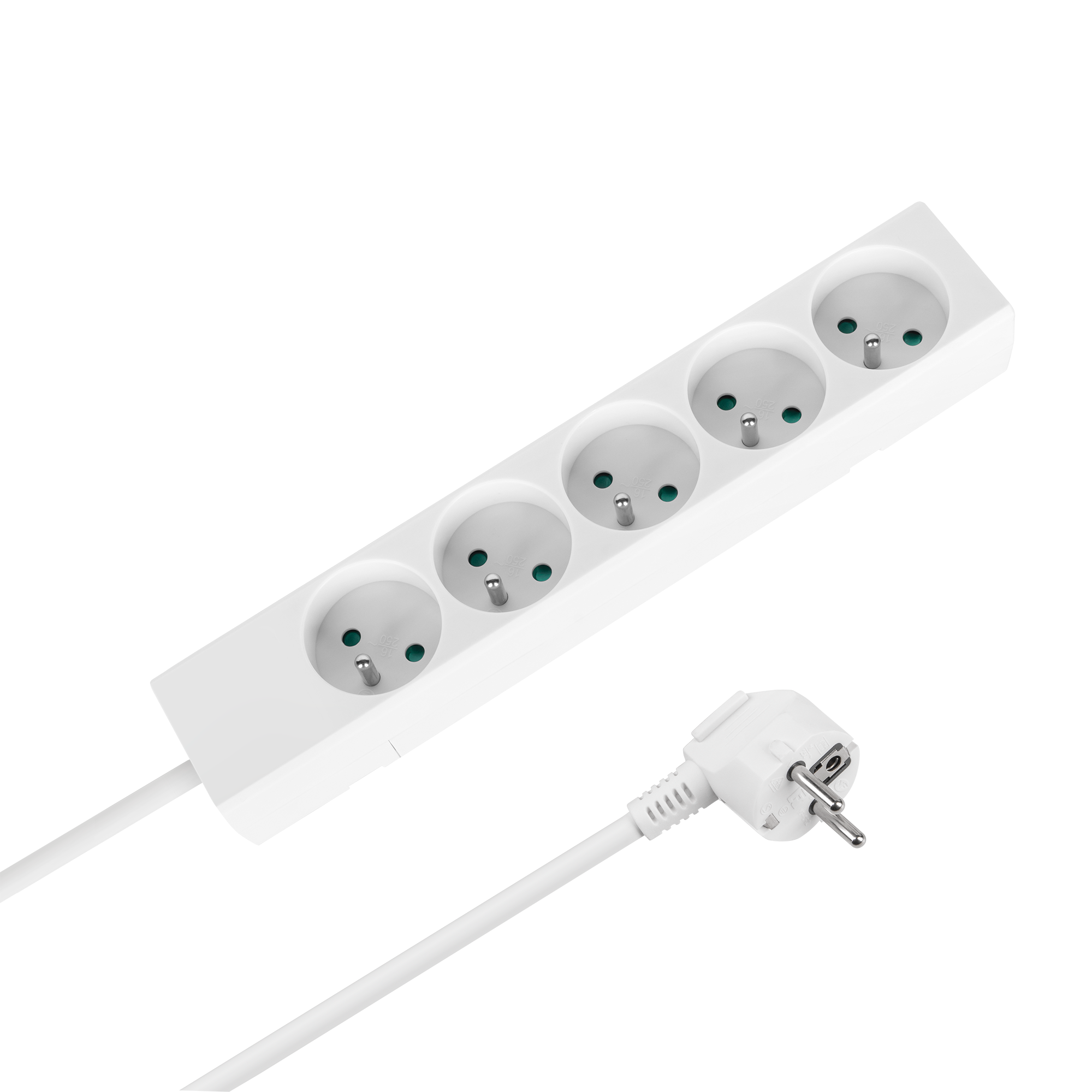 Rebel pikendusjuhe, 5 prantsuse tüüpi pistikupesa, 5 m, lülitita, 3×1,5 mm, valge