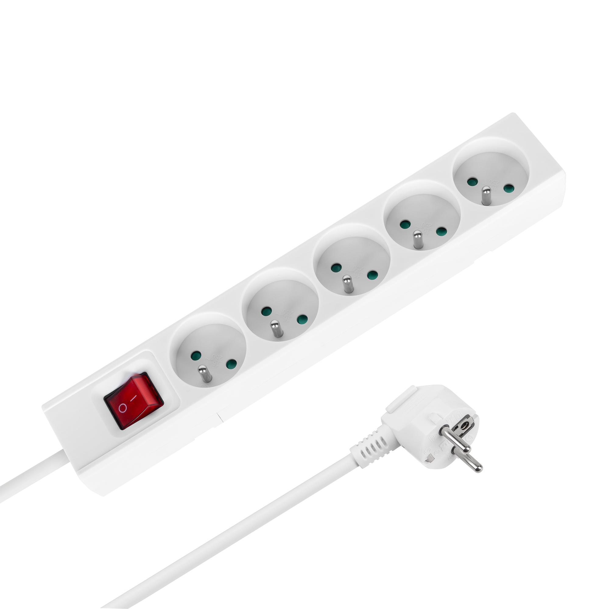 Rebel Prantsuse tüüpi pikendusjuhe, 5 pesa, 5 m, lülitiga, 3 x 1,5 mm, valge