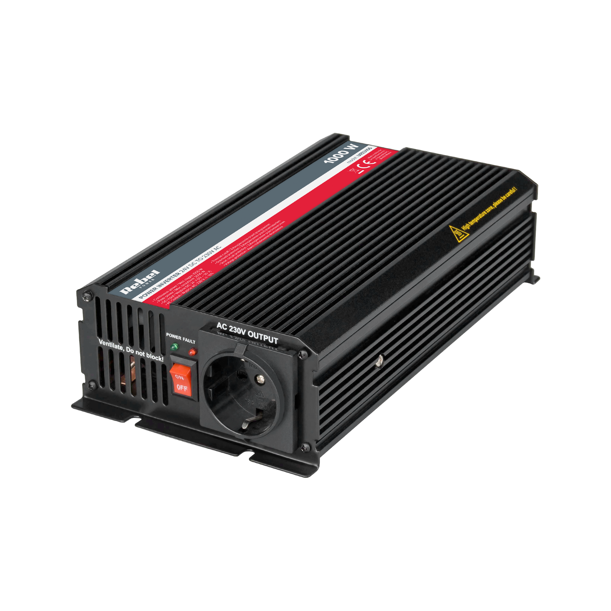 REBEL 24 V–230 V inverter, 1000 W, Saksa F-tüüpi pistikupesa