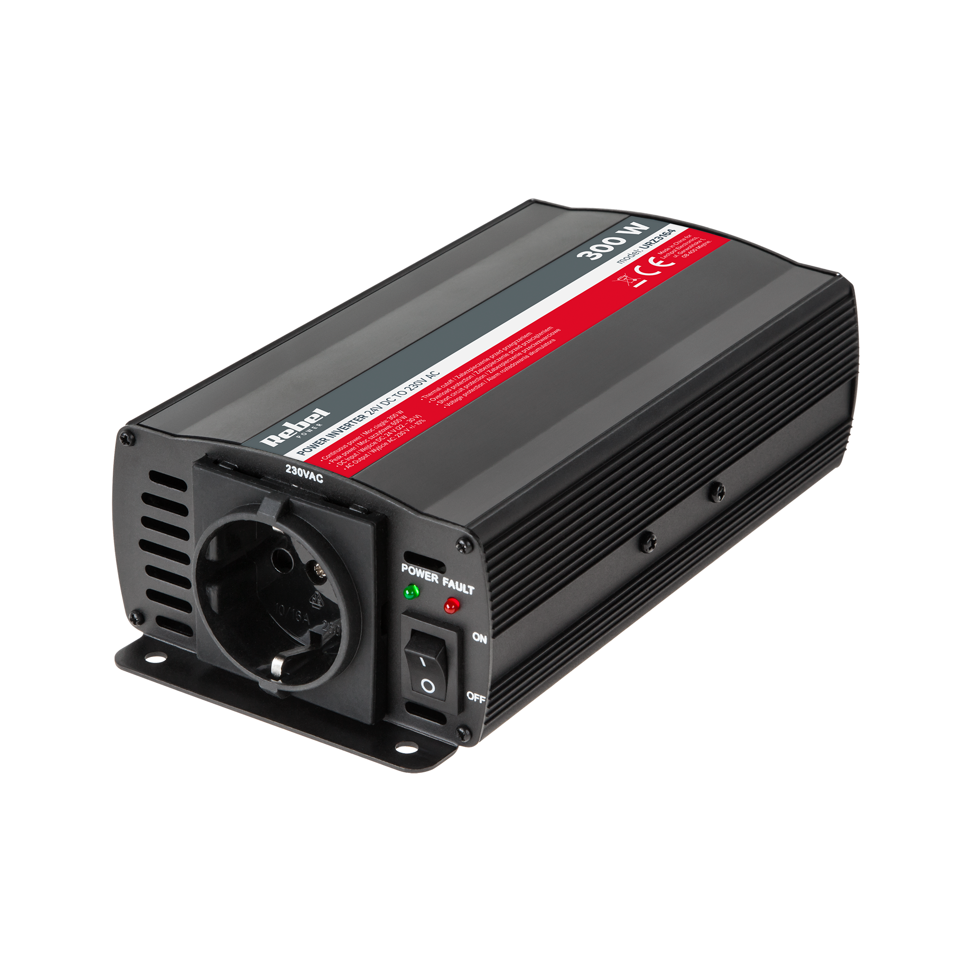 REBEL 24 V–230 V inverter, 300 W, Saksa F-tüüpi pistikupesa