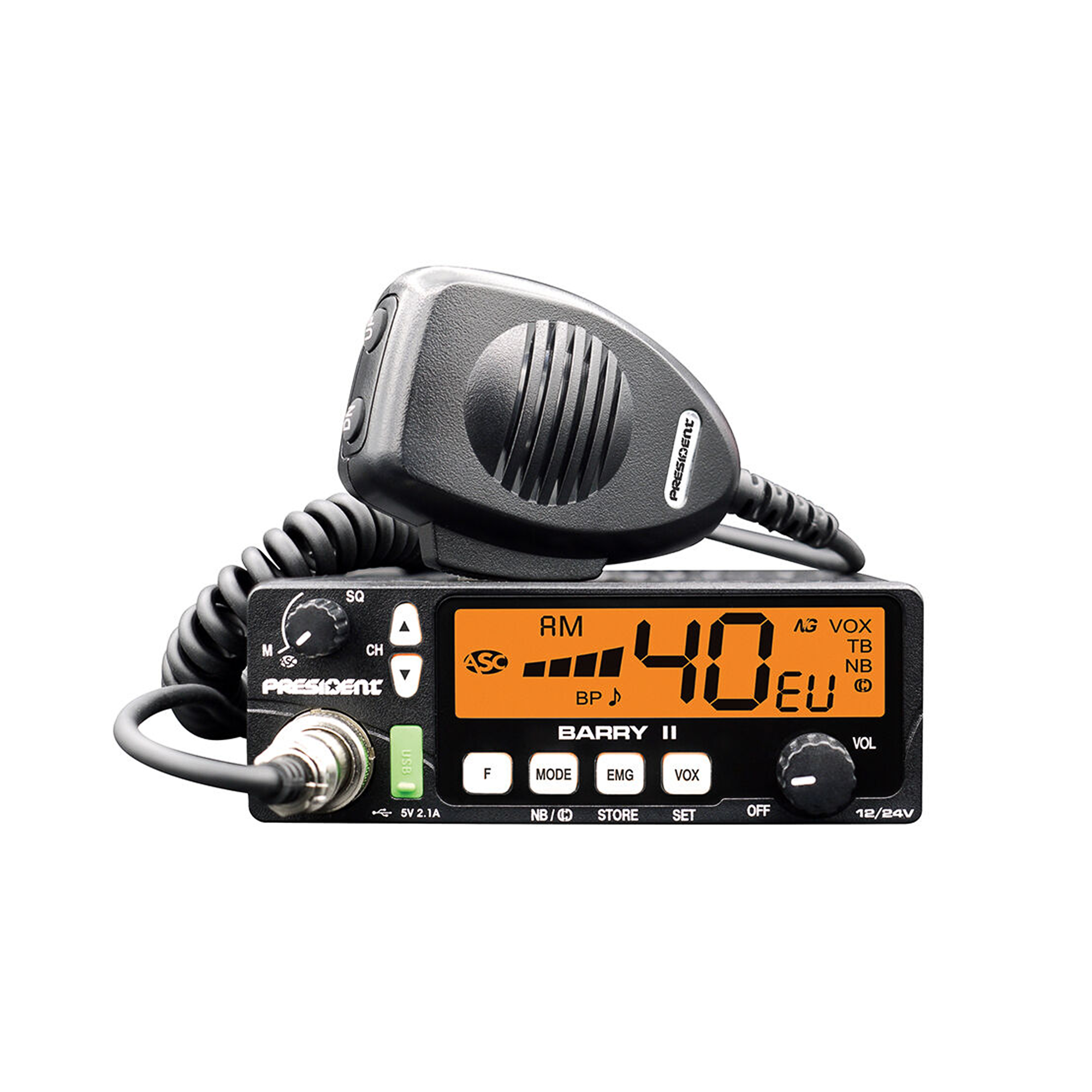 PRESIDENT BARRY II+ ASC VOX CB-raadio, 12/24 V