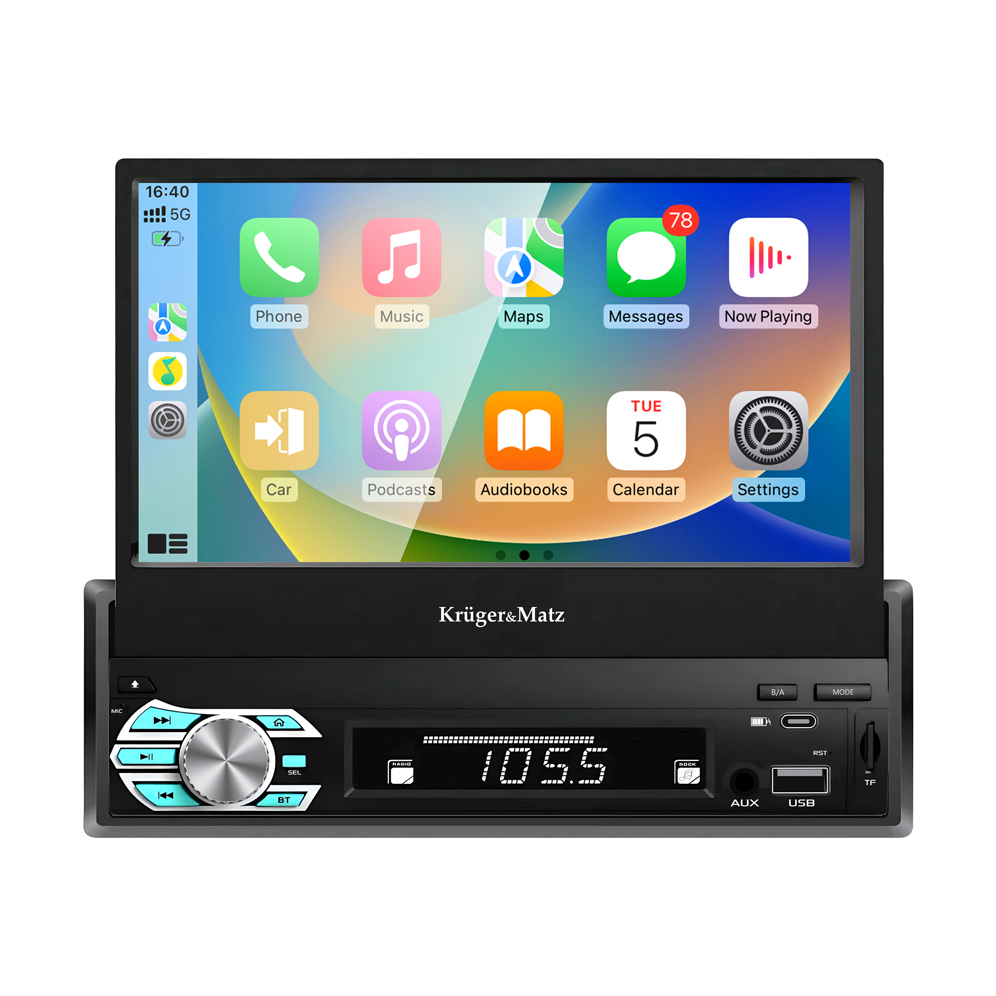 Автомагнитола Kruger&Matz KM2018 с выдвижным 7-дюймовым экраном, CarPlay/Android Auto