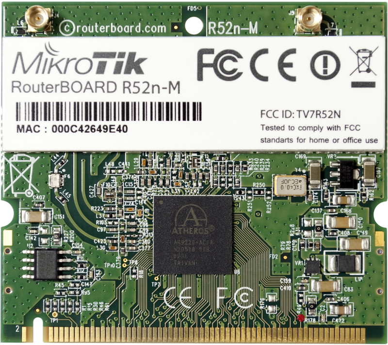 RouterBOARD R52Nm kahesageduslik mini PCI Wi-Fi kaart, 802.11a/b/g/n, 23 dBm, MMCX