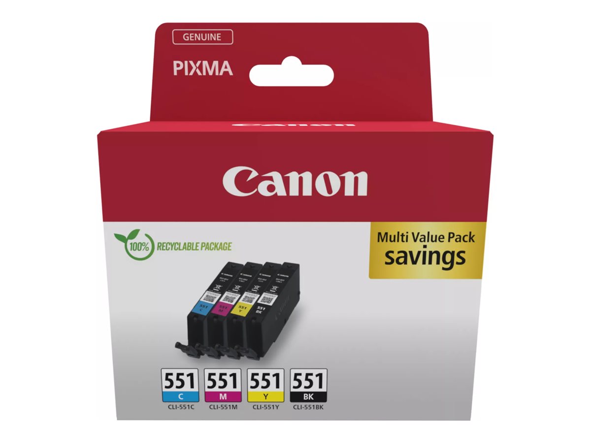 Canon CLI-551 C/M/Y/BK tindikassettide komplekt, 4 tk, must, tsüaan, magenta ja kollane