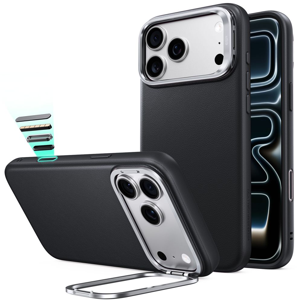 ESR Leather ümbris seadmele iPhone 18 Pro / 17 Pro, toega, MagSafe-ühilduv – must
