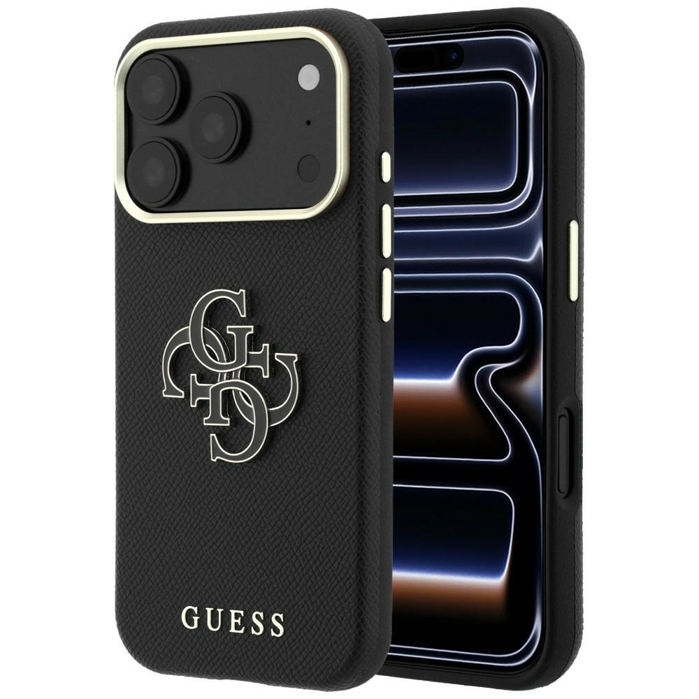 Guess Grained & Big Resin Logo ümbris seadmele iPhone 18 Pro / 17 Pro – must