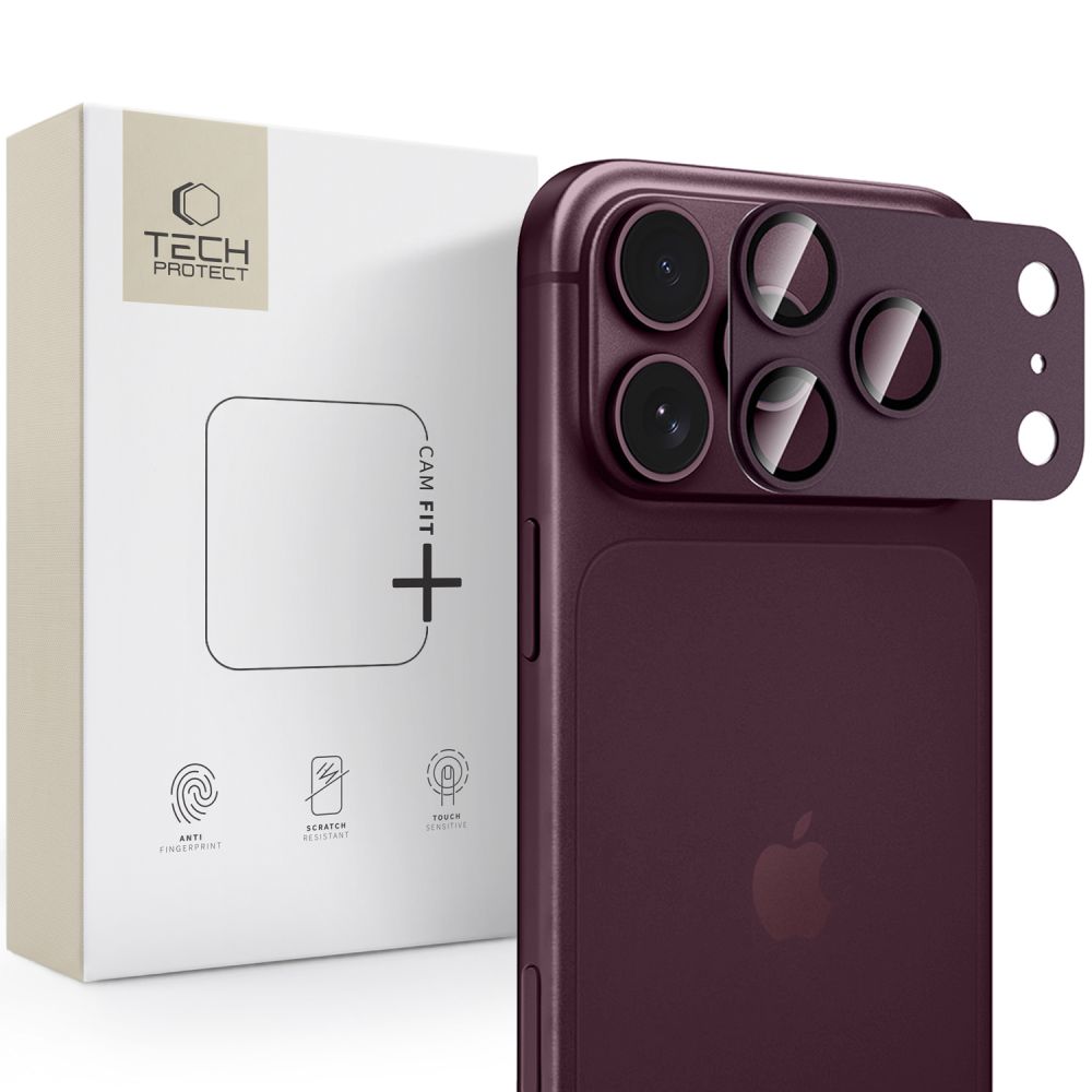 Tech-Protect Camfull Fit+ karastatud klaasist kaamerakaitse iPhone 18 Pro Max jaoks, bordoopunane