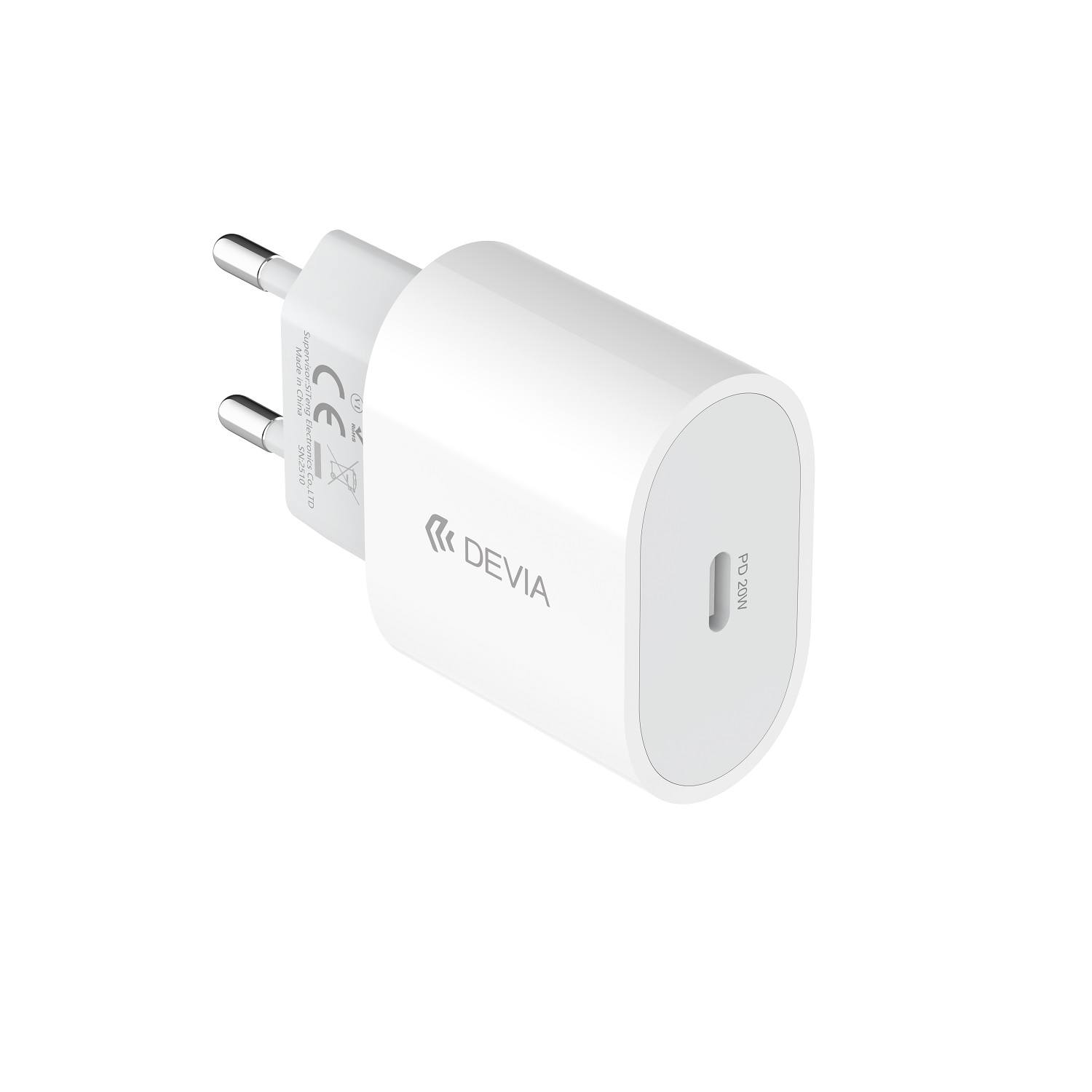 Valge seinalaadija Devia Rocket, PD, QC, 20 W, 1 x USB-C