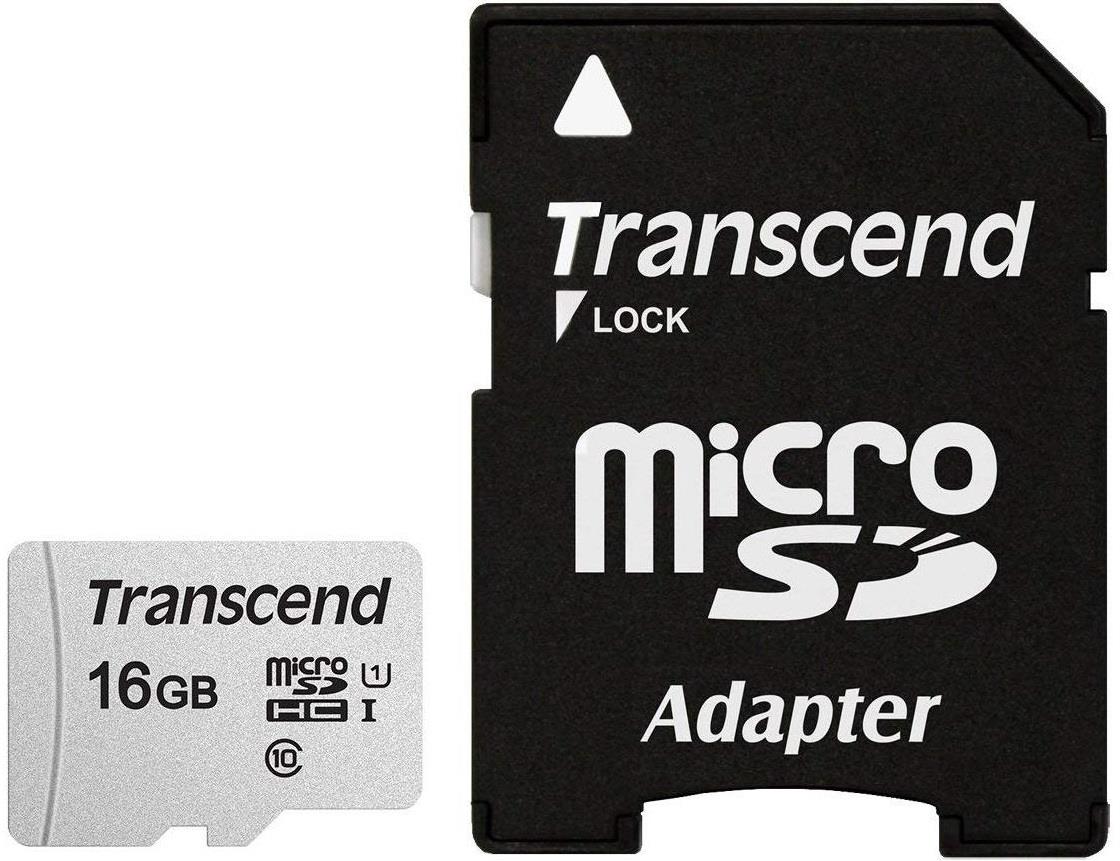 TRANSCEND TS16GUSD300S-A microSDHC mälukaart, 16 GB, C10, adapteriga