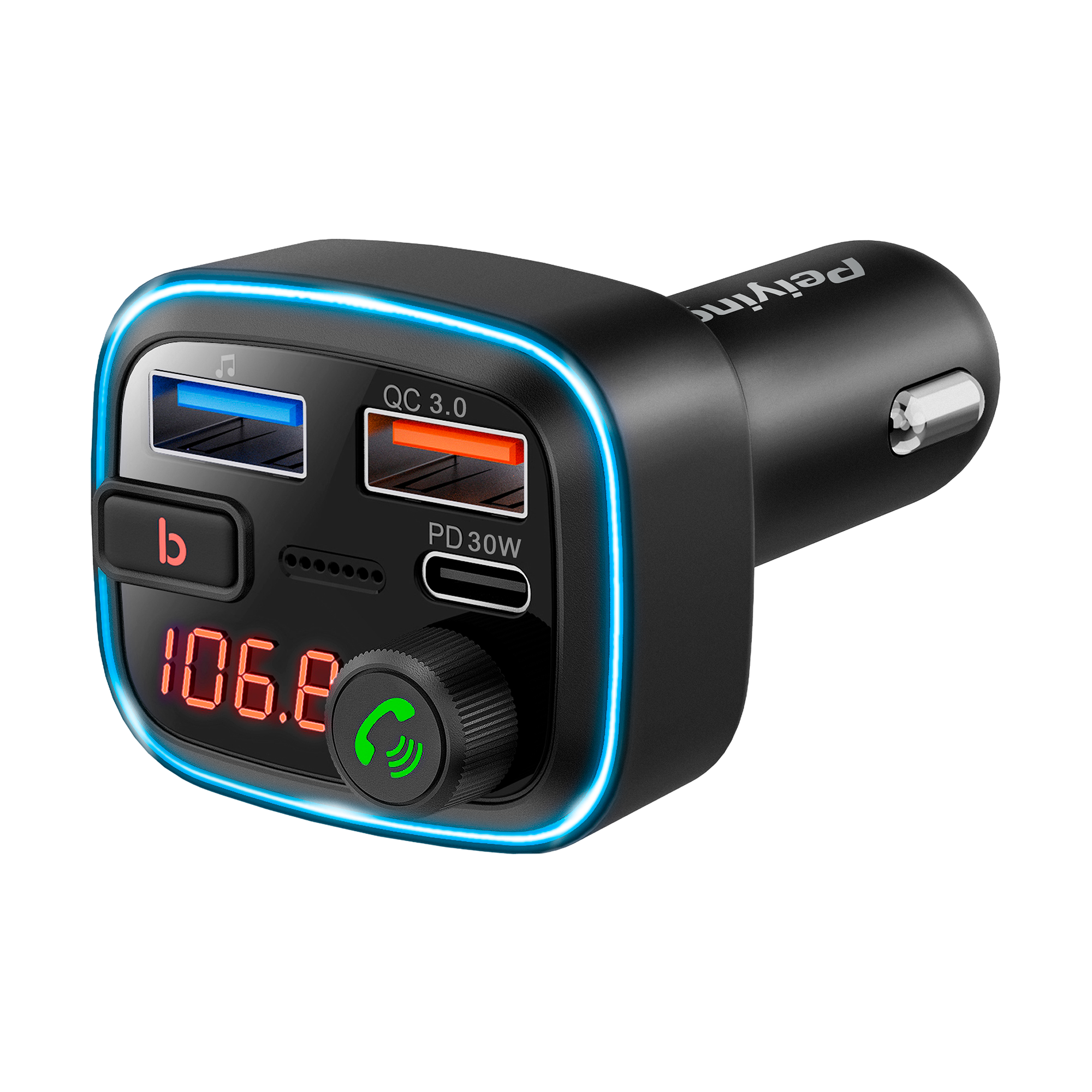 Bluetoothi, 2 USB-pordi ja USB-C-ga auto FM-saatja